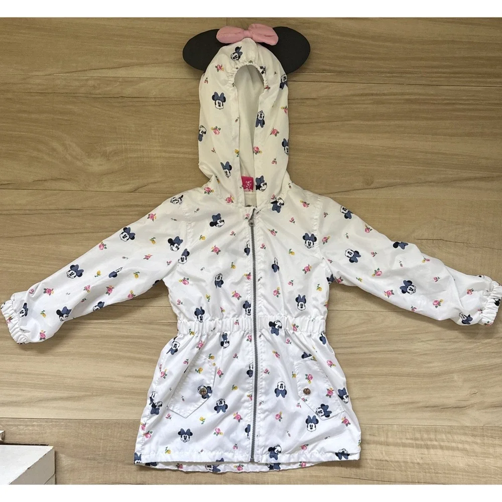 Disney Junior Minnie Mouse Hooded Windbreaker Rain Jacket White Girls 4T/5T?
